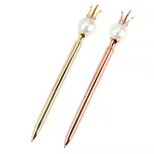 New Style Pearl Crown Metal Pen Rhinestones Crown Ball Pen Crystal Metal Big Diamond Tip Pen With Custom Logo